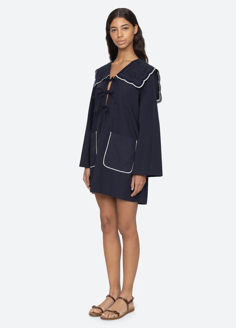Sea NY Marie Embroidery Dress Navy