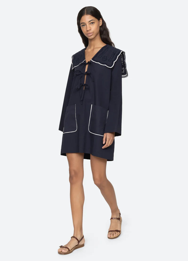 Sea NY Marie Embroidery Dress Navy