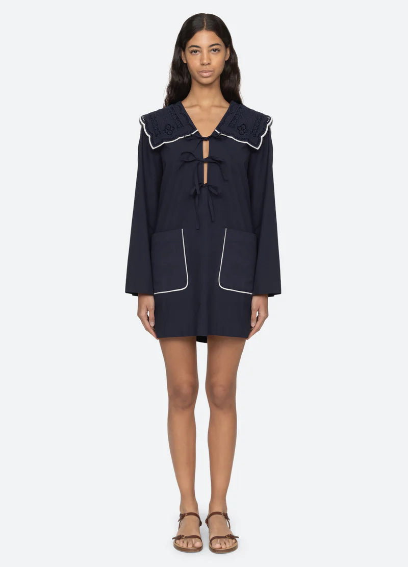 Sea NY Marie Embroidery Dress Navy