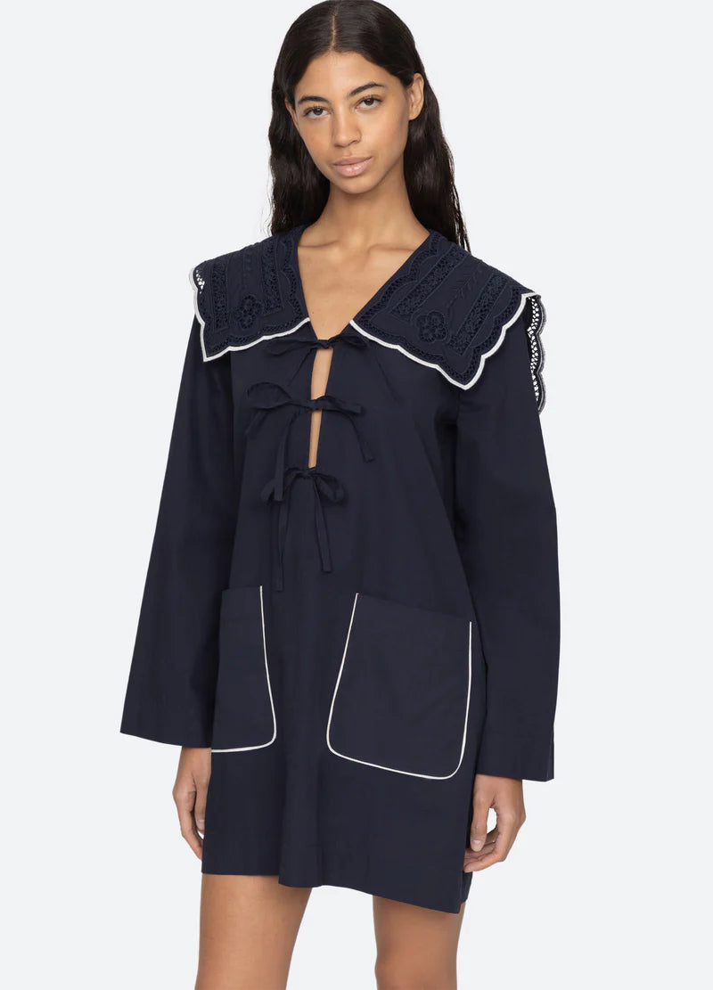 Sea NY Marie Embroidery Dress Navy