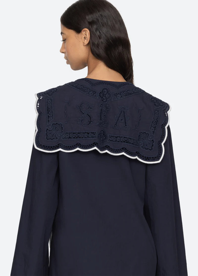 Sea NY Marie Embroidery Dress Navy