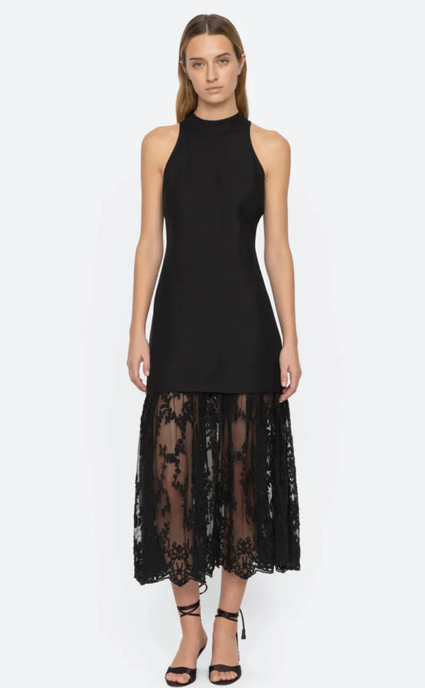 Sea NY Marja Embroidery Mesh Combo Tank Dress Black