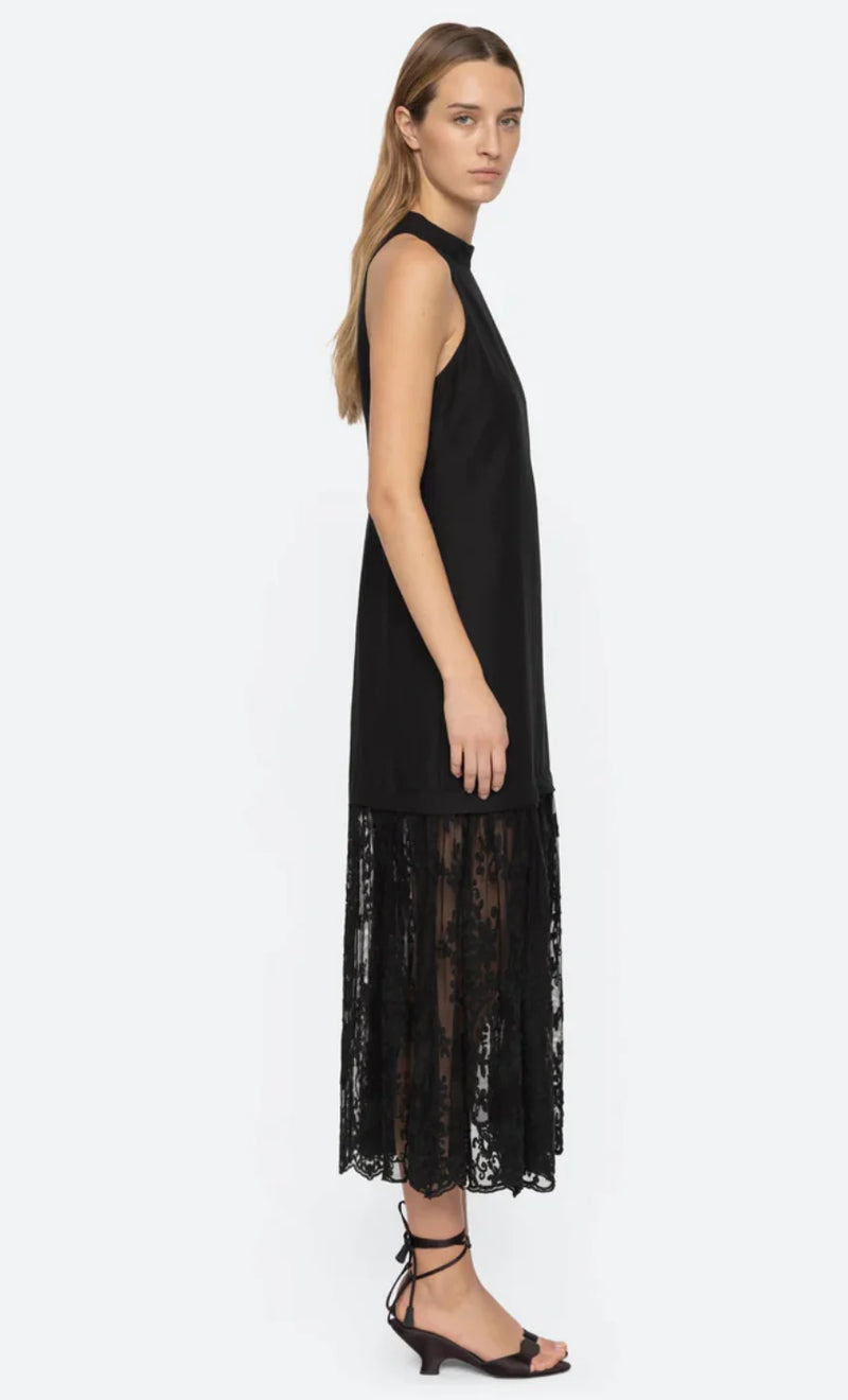 Sea NY Marja Embroidery Mesh Combo Tank Dress Black