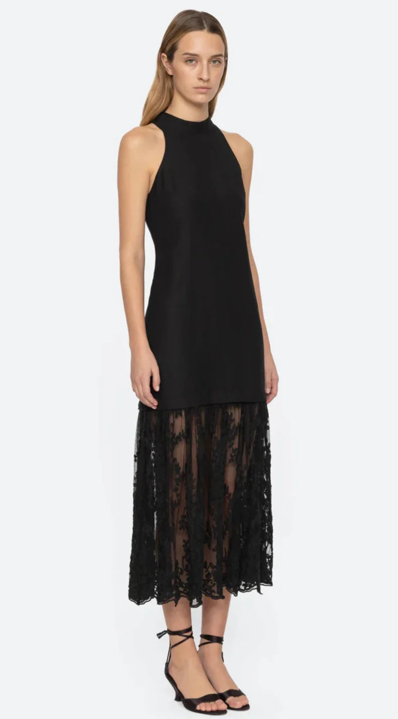 Sea NY Marja Embroidery Mesh Combo Tank Dress Black