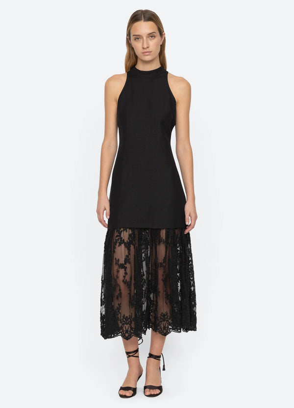 Sea NY Marja Embroidery Mesh Combo Tank Dress Pearl