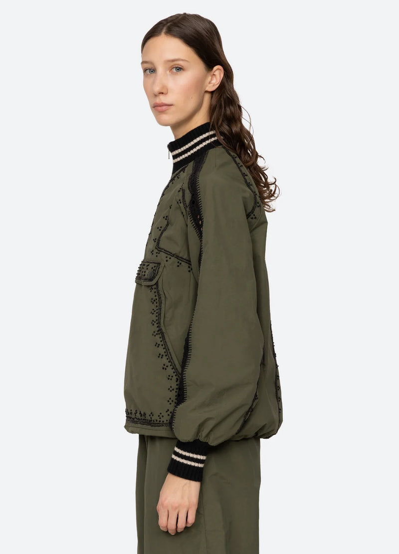 Sea NY Mille Embroidery L/Slv Windbreaker Top Olive