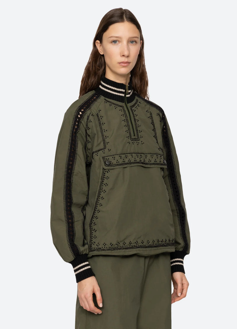 Sea NY Mille Embroidery L/Slv Windbreaker Top Olive