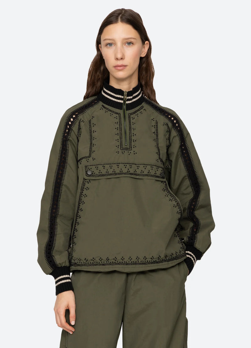 Sea NY Mille Embroidery L/Slv Windbreaker Top Olive