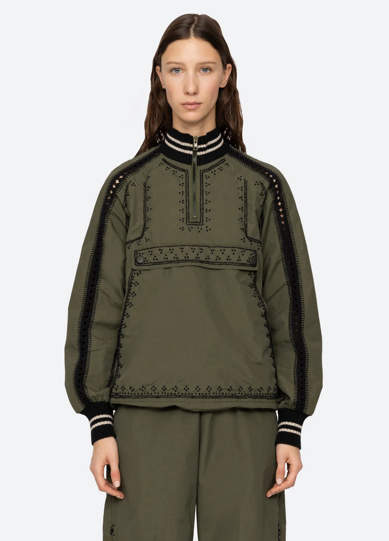 Sea NY Mille Embroidery L/Slv Windbreaker Top Olive