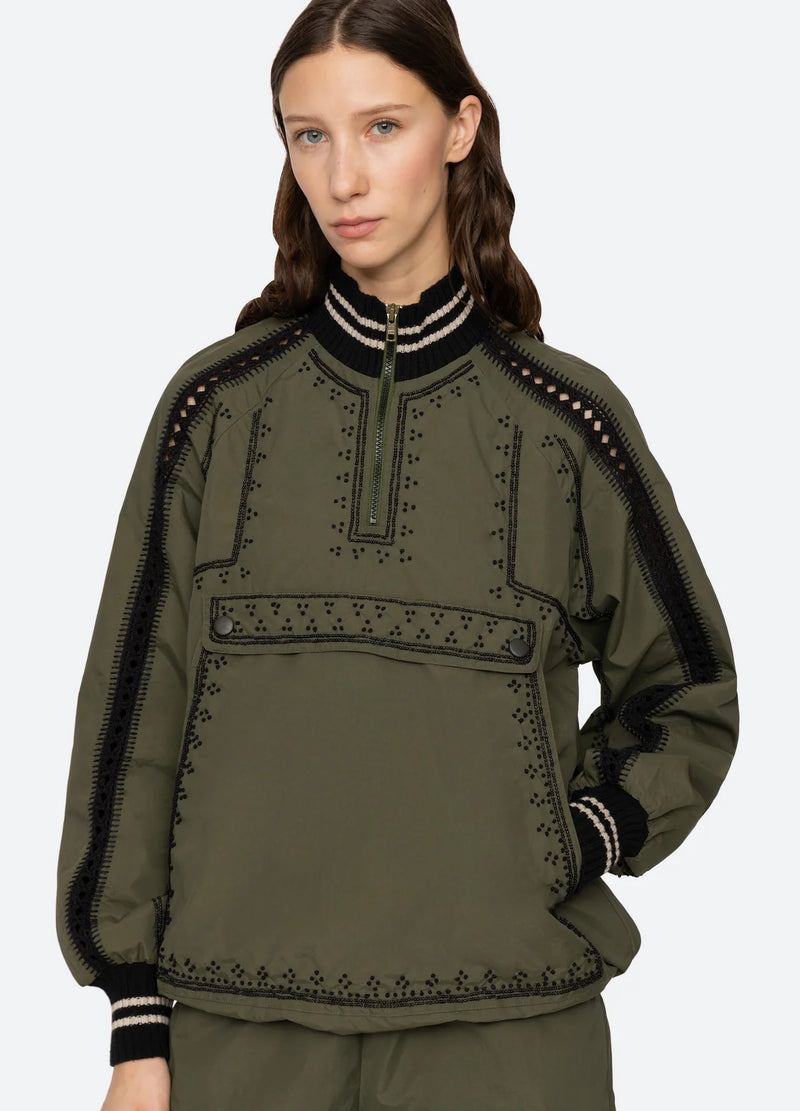 Sea NY Mille Embroidery L/Slv Windbreaker Top Olive