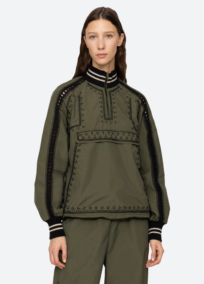 Sea NY Mille Embroidery L/Slv Windbreaker Top Olive