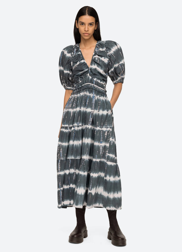 Sea NY Nadia Tie Dye Puff Slv Vneck Dress Multi