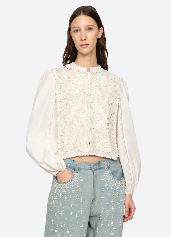 Sea NY Sabine Embroidery L/Slv Top Cream