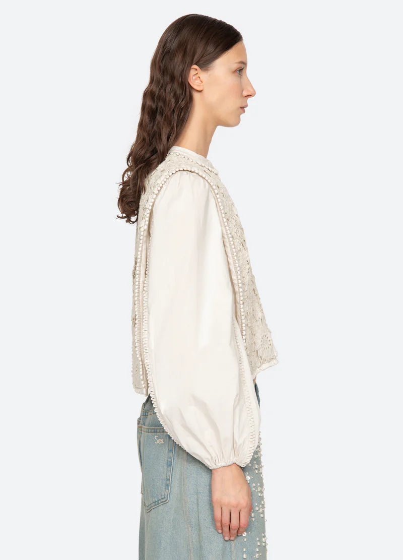 Sea NY Sabine Embroidery L/Slv Top Cream