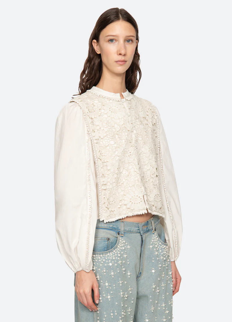 Sea NY Sabine Embroidery L/Slv Top Cream