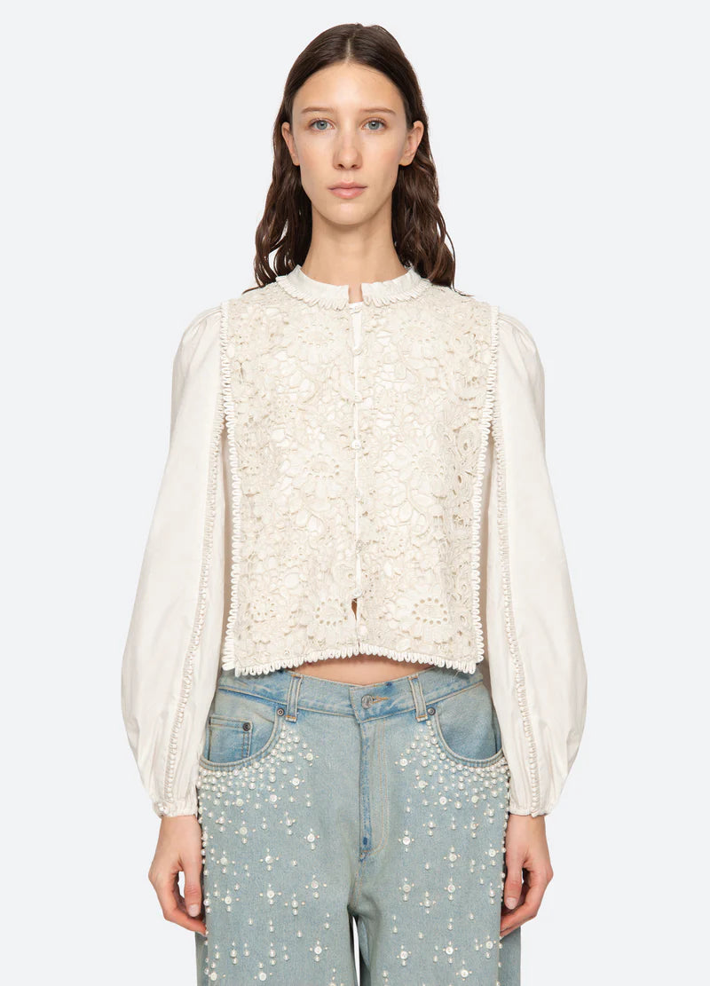 Sea NY Sabine Embroidery L/Slv Top Cream