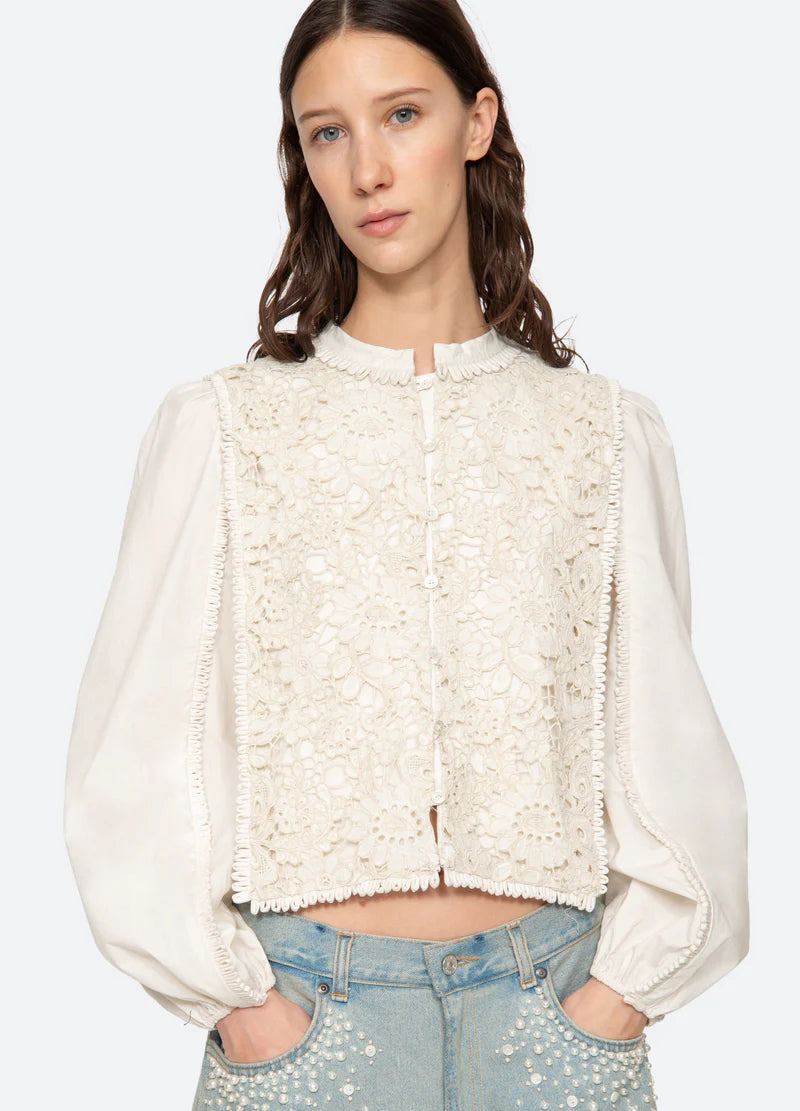 Sea NY Sabine Embroidery L/Slv Top Cream