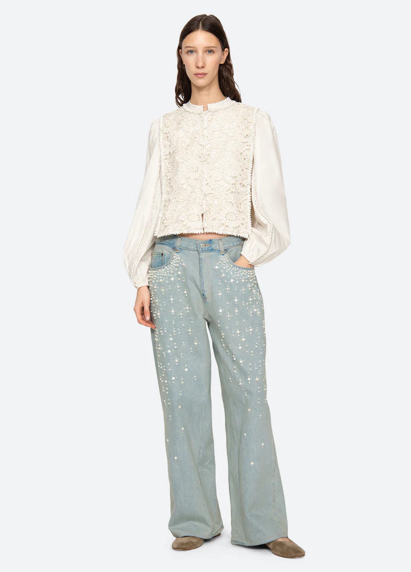 Sea NY Sabine Embroidery L/Slv Top Cream