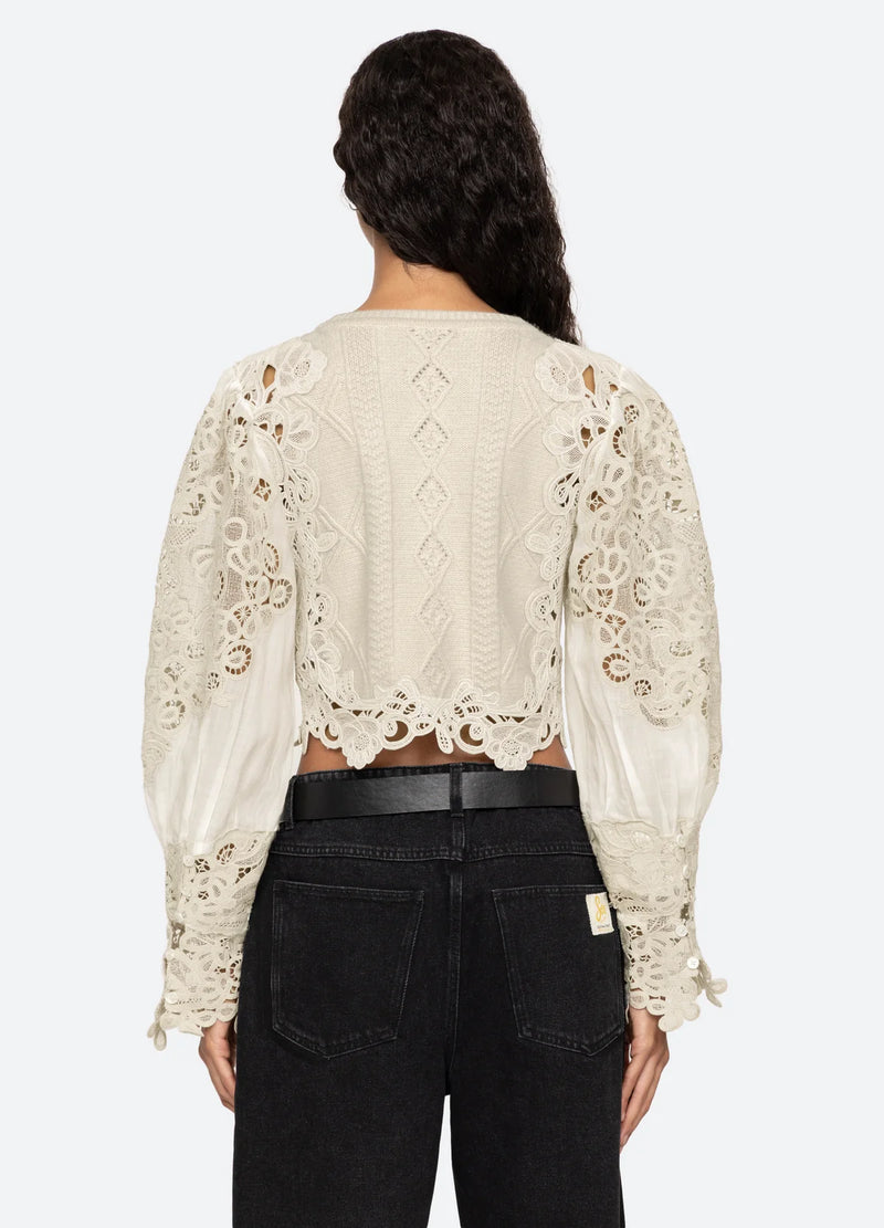 Sea NY Vania Lace Combo Slv Sweater Cream