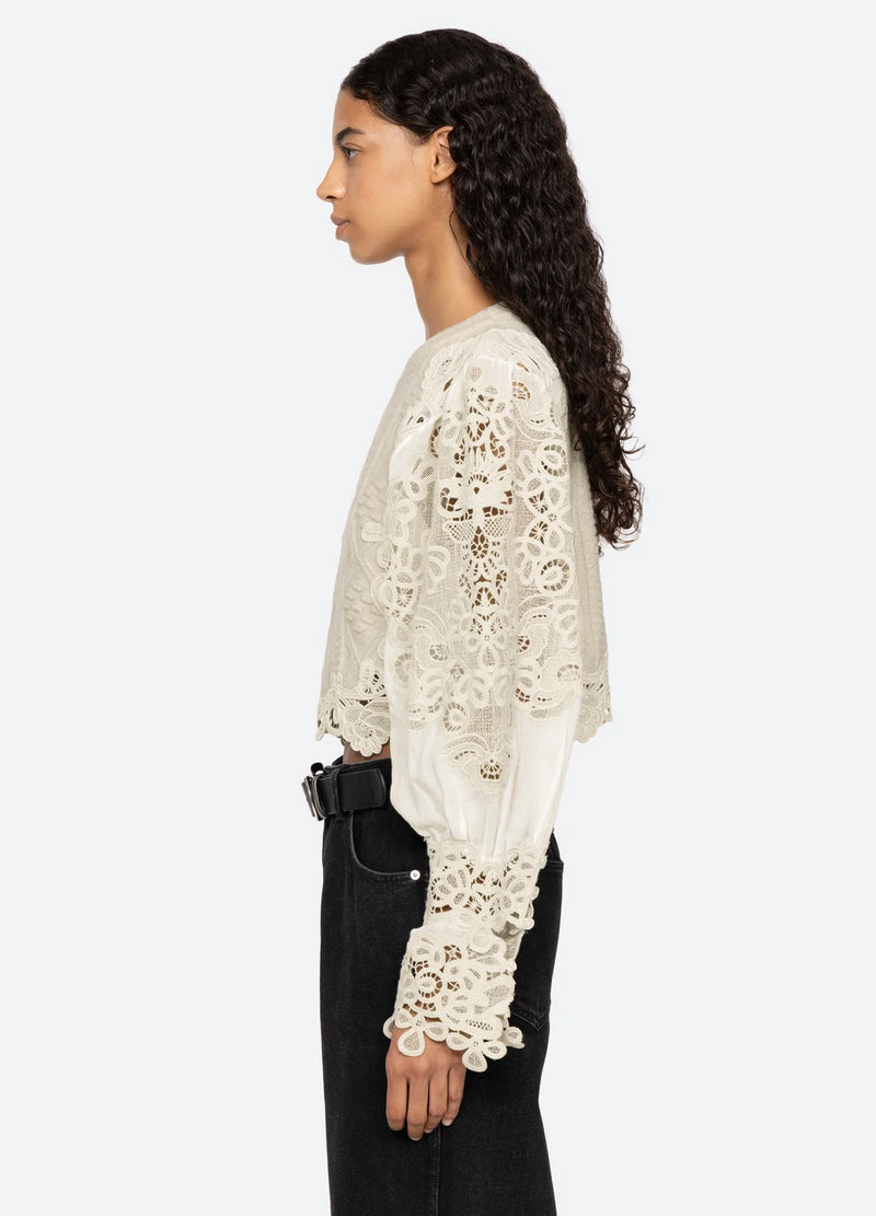 Sea NY Vania Lace Combo Slv Sweater Cream