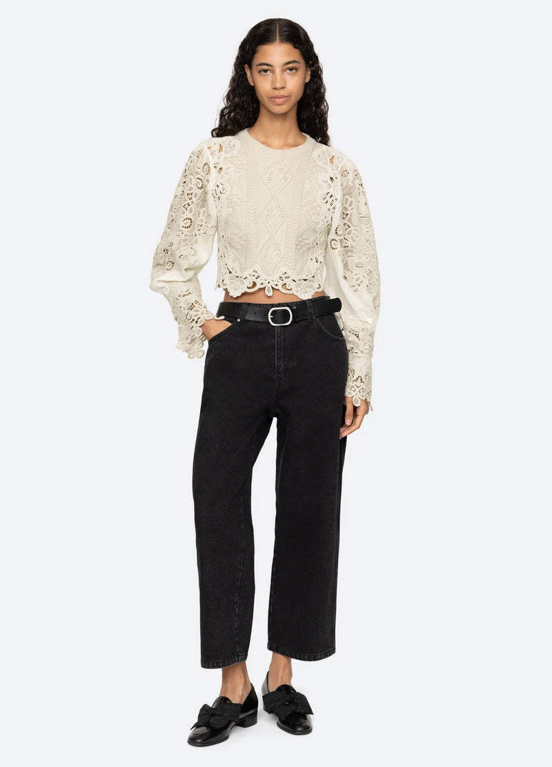 Sea NY Vania Lace Combo Slv Sweater Cream