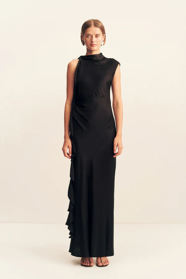 Shona Joy Agnes Draped Ruffle Maxi Dress Black