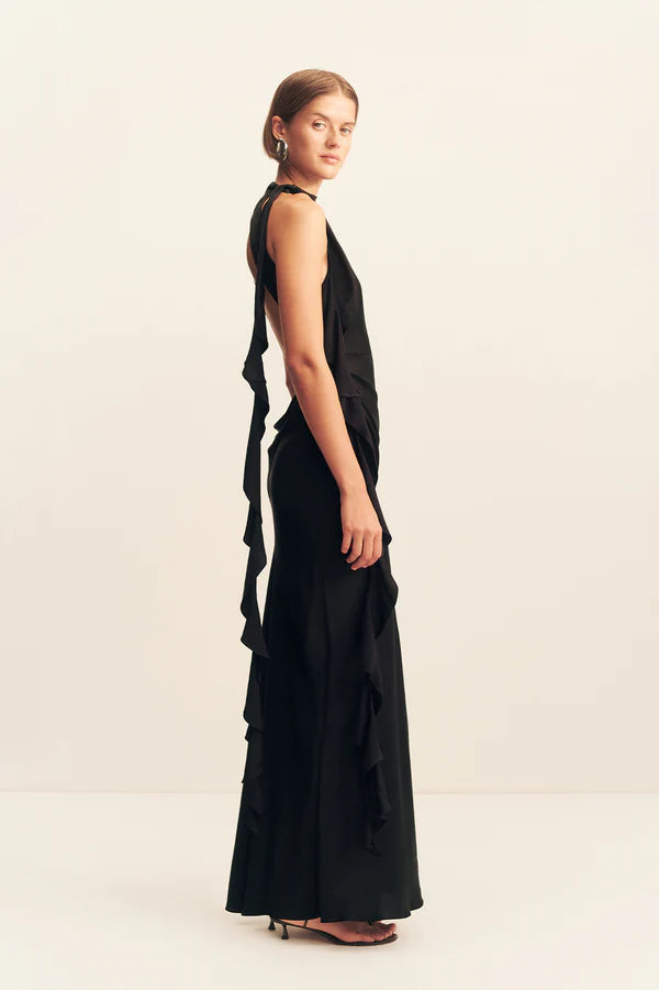 Shona Joy Agnes Draped Ruffle Maxi Dress Black
