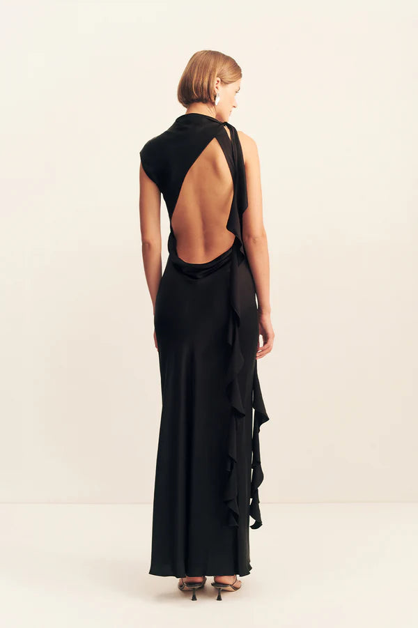 Shona Joy Agnes Draped Ruffle Maxi Dress Black