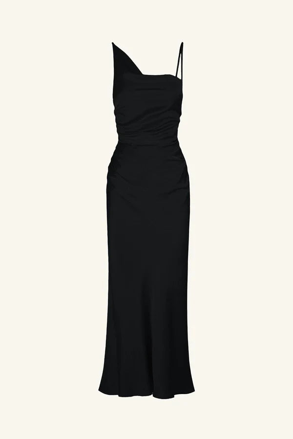 Shona Joy Asymmetrical Midi Dress Black