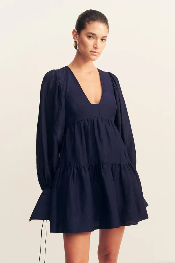 Shona Joy Celeste Long Sleeve Mini Dress Midnight