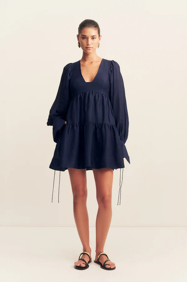 Shona Joy Celeste Long Sleeve Mini Dress Midnight