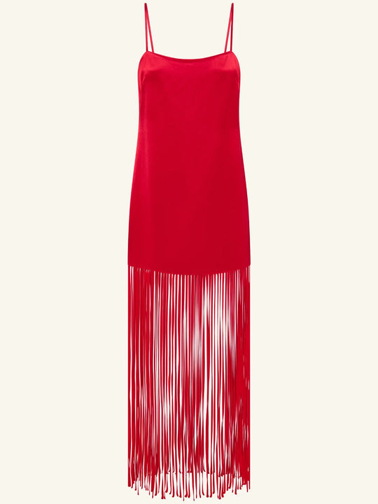 Shona Joy Moraya Square Neck Fringe Maxi Dress - Chilli