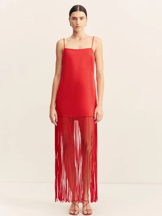 Shona Joy Moraya Square Neck Fringe Maxi Dress - Chilli