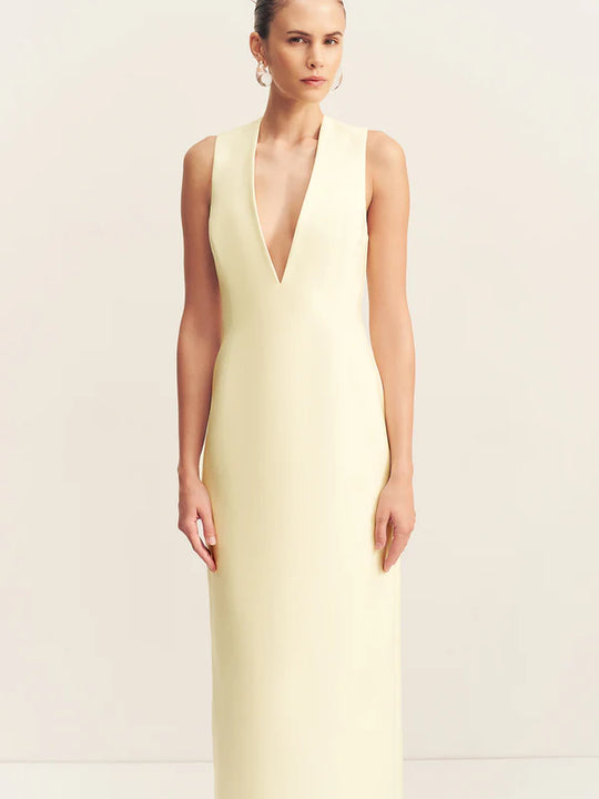 Shona Joy Plunged Fitted Maxi Dress Yuzu