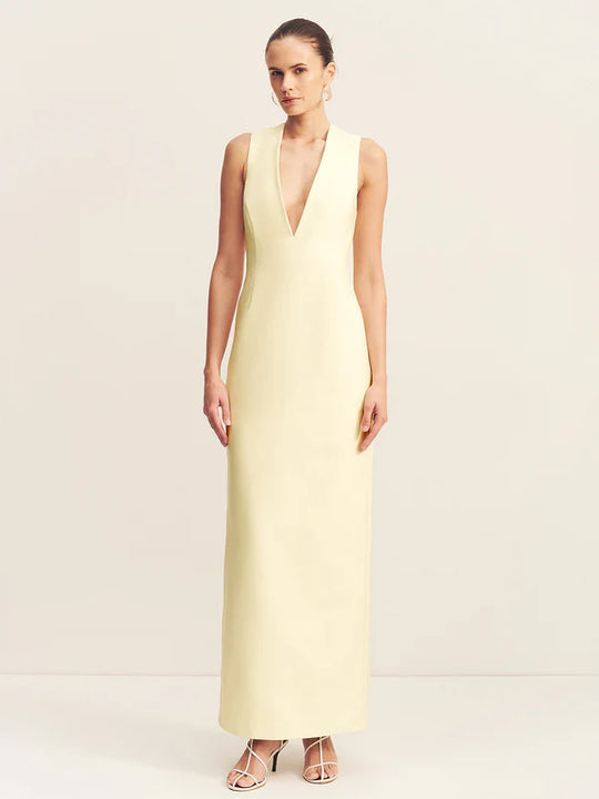 Shona Joy Plunged Fitted Maxi Dress Yuzu