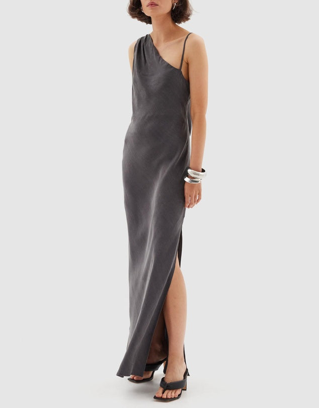 Sovere Isla Asymmetric Slip Dress Graphite