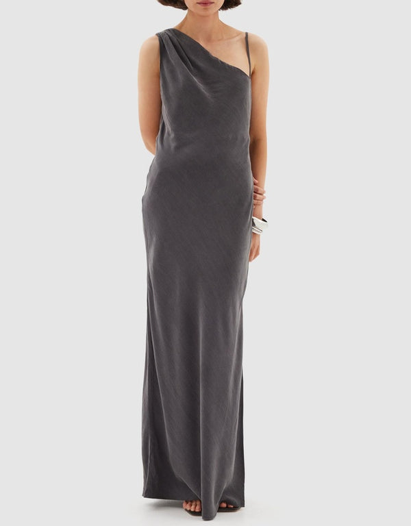 Sovere Isla Asymmetric Slip Dress Graphite