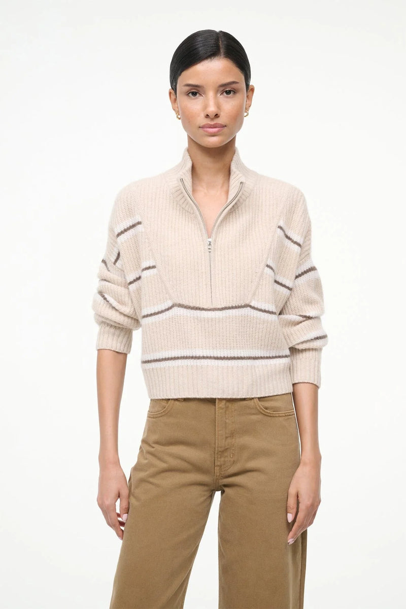 Staud  Cropped Hampton Cashmere Swtr Whisper Stripe