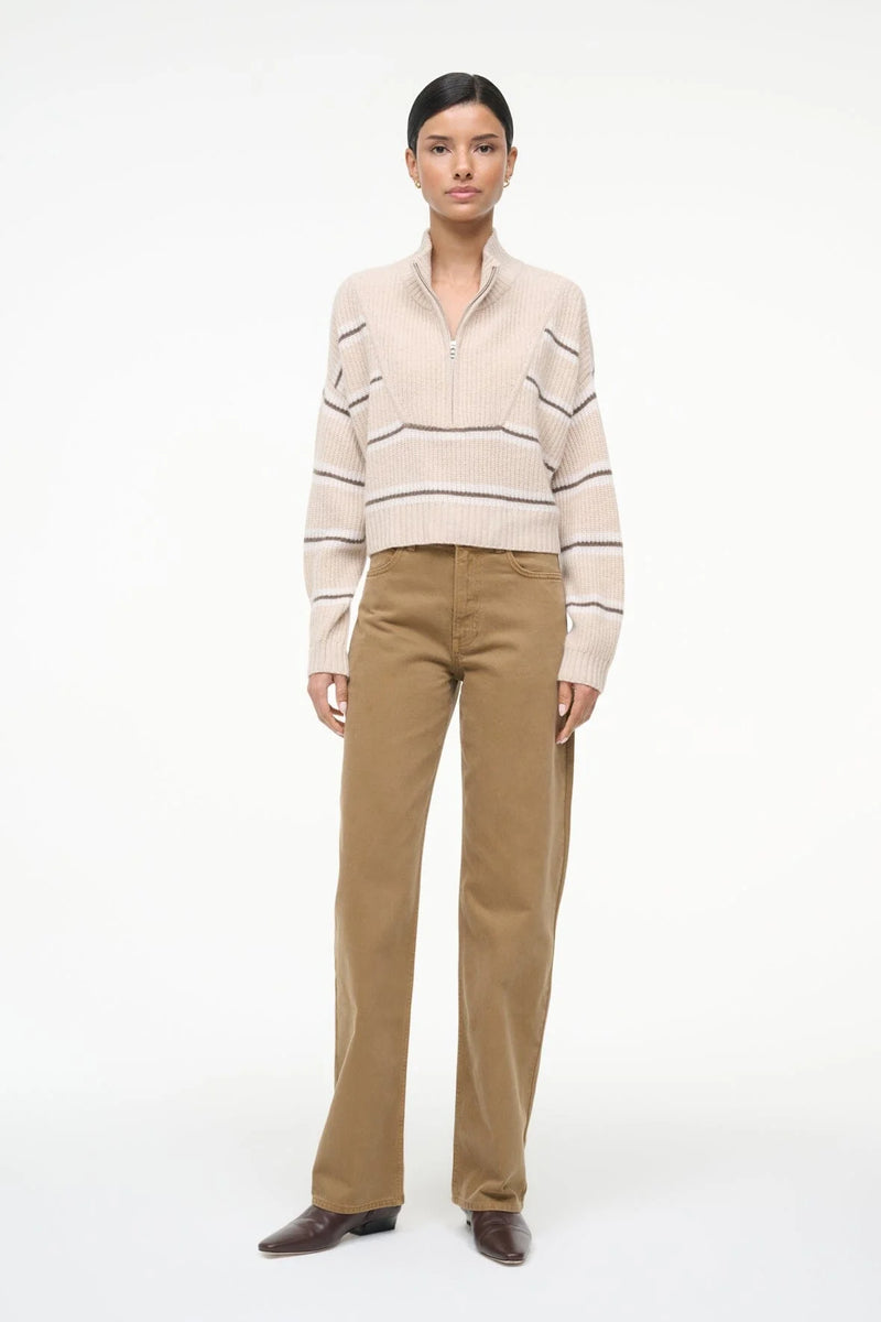Staud  Cropped Hampton Cashmere Swtr Whisper Stripe