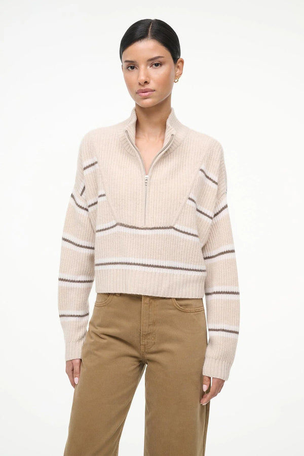 Staud  Cropped Hampton Cashmere Swtr Whisper Stripe