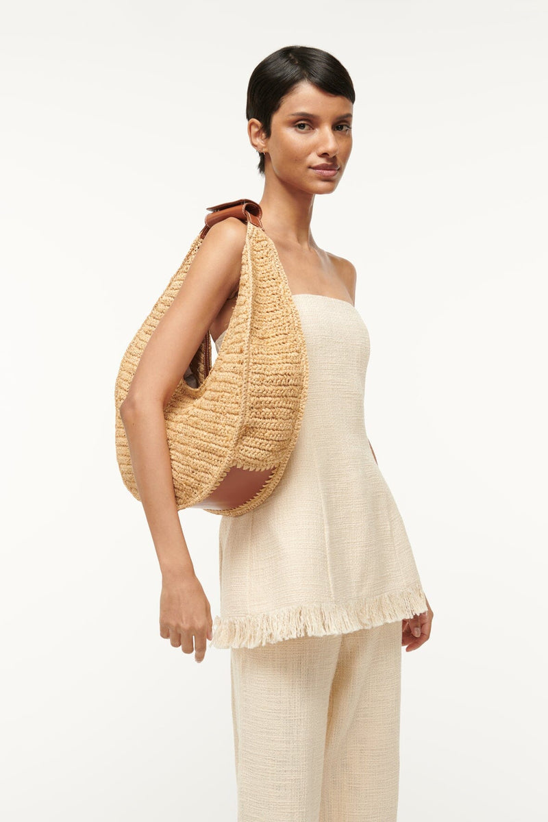 Staud Large Raffia Moon Tote Bag Natural/Tan
