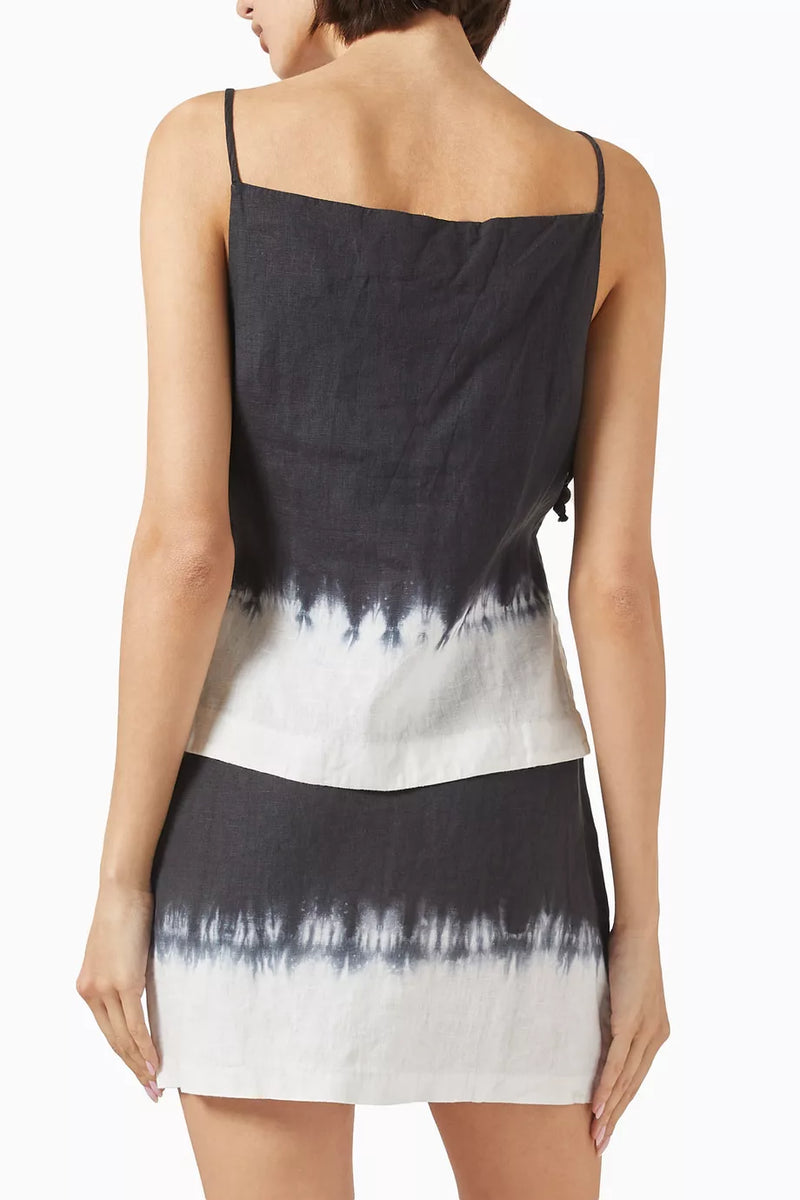 Staud Mancora Linen Top Onyx Tie Dye