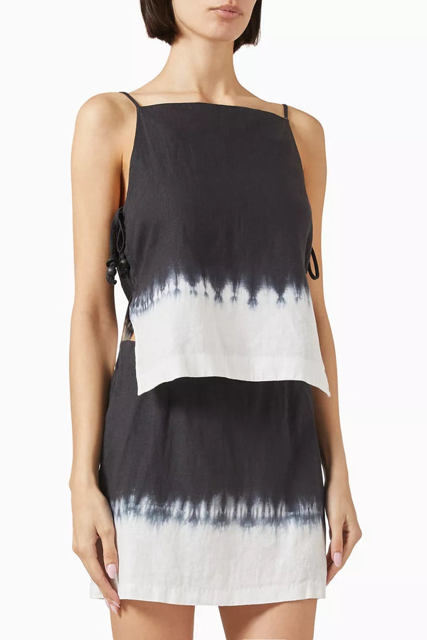Staud Mancora Linen Top Onyx Tie Dye