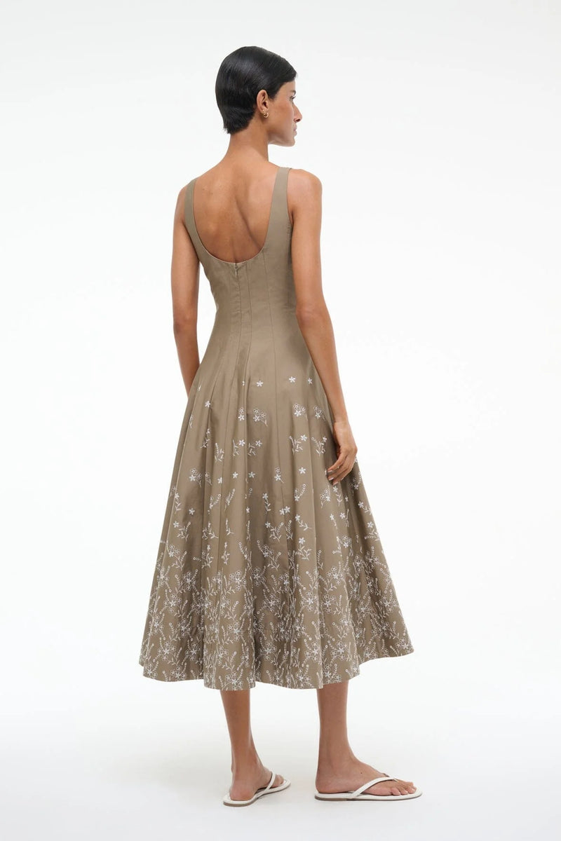 Staud Wells Dress Taupe Embroidery