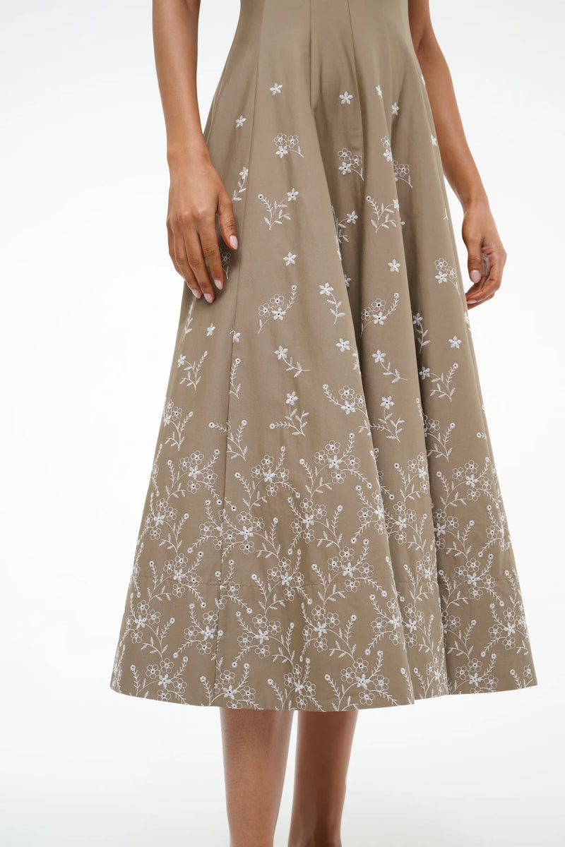 Staud Wells Dress Taupe Embroidery