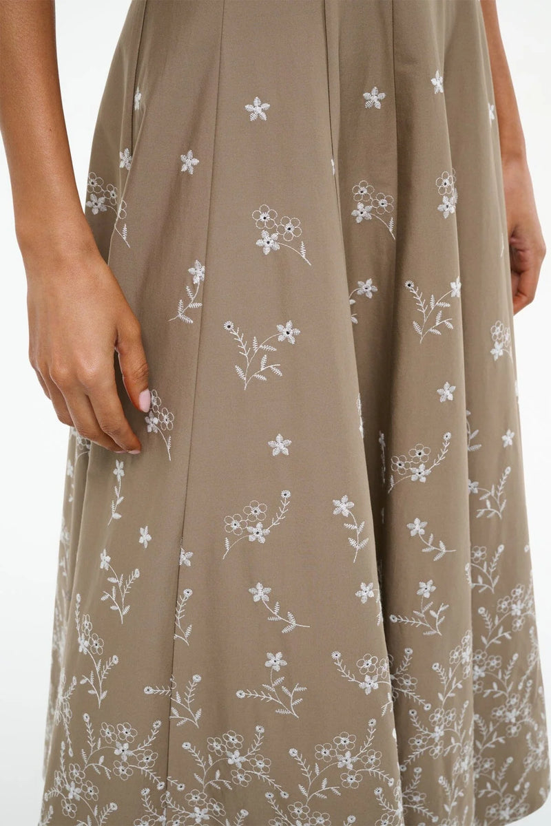 Staud Wells Dress Taupe Embroidery