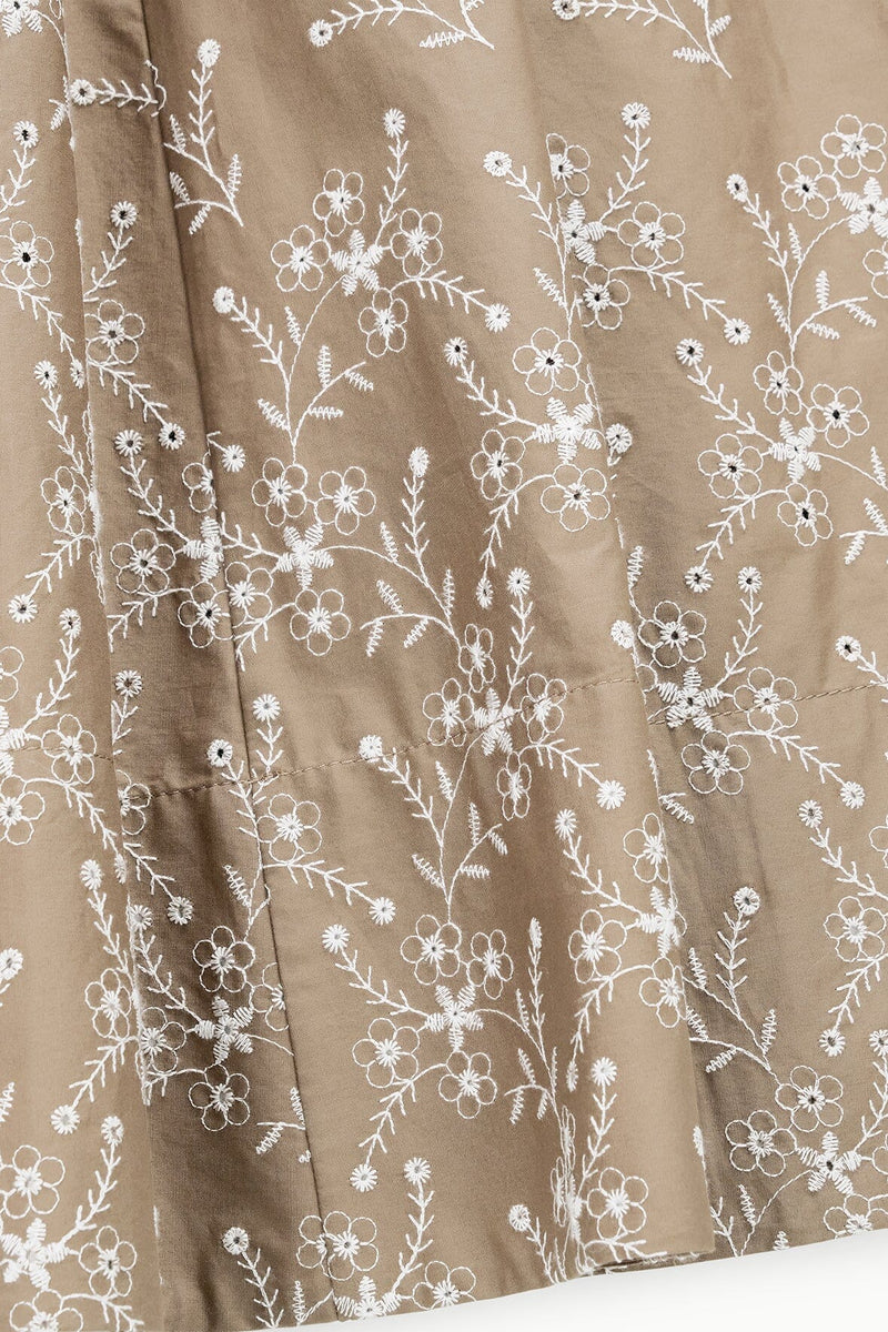 Staud Wells Dress Taupe Embroidery