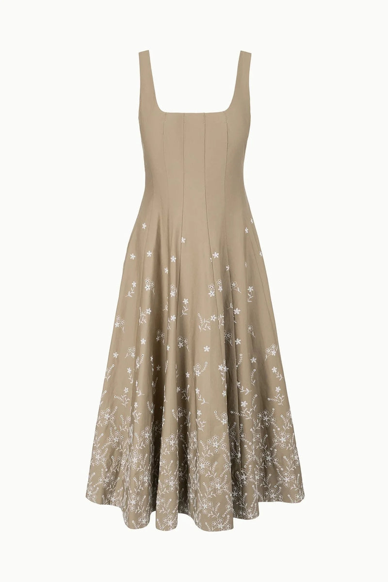 Staud Wells Dress Taupe Embroidery