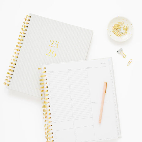 Sugar Paper 2025-2026 Large Khaki StripeWeekly Spiral Academic Planner