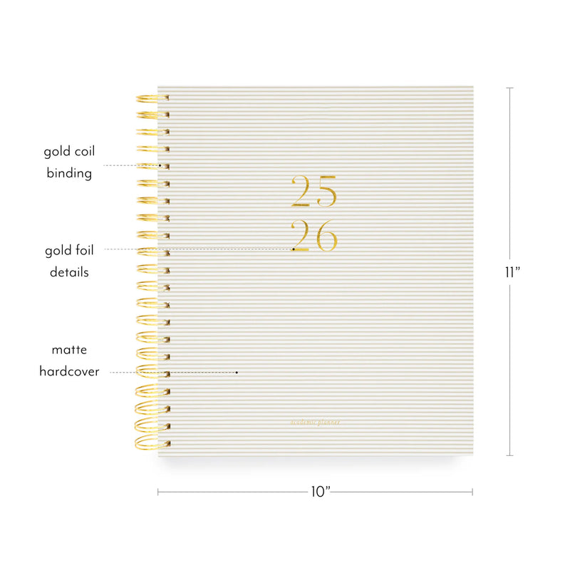 Sugar Paper 2025-2026 Large Khaki StripeWeekly Spiral Academic Planner